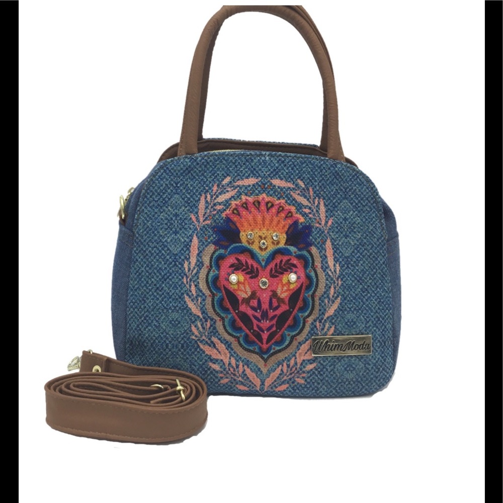 Denim crown heart crossbody / hand bag